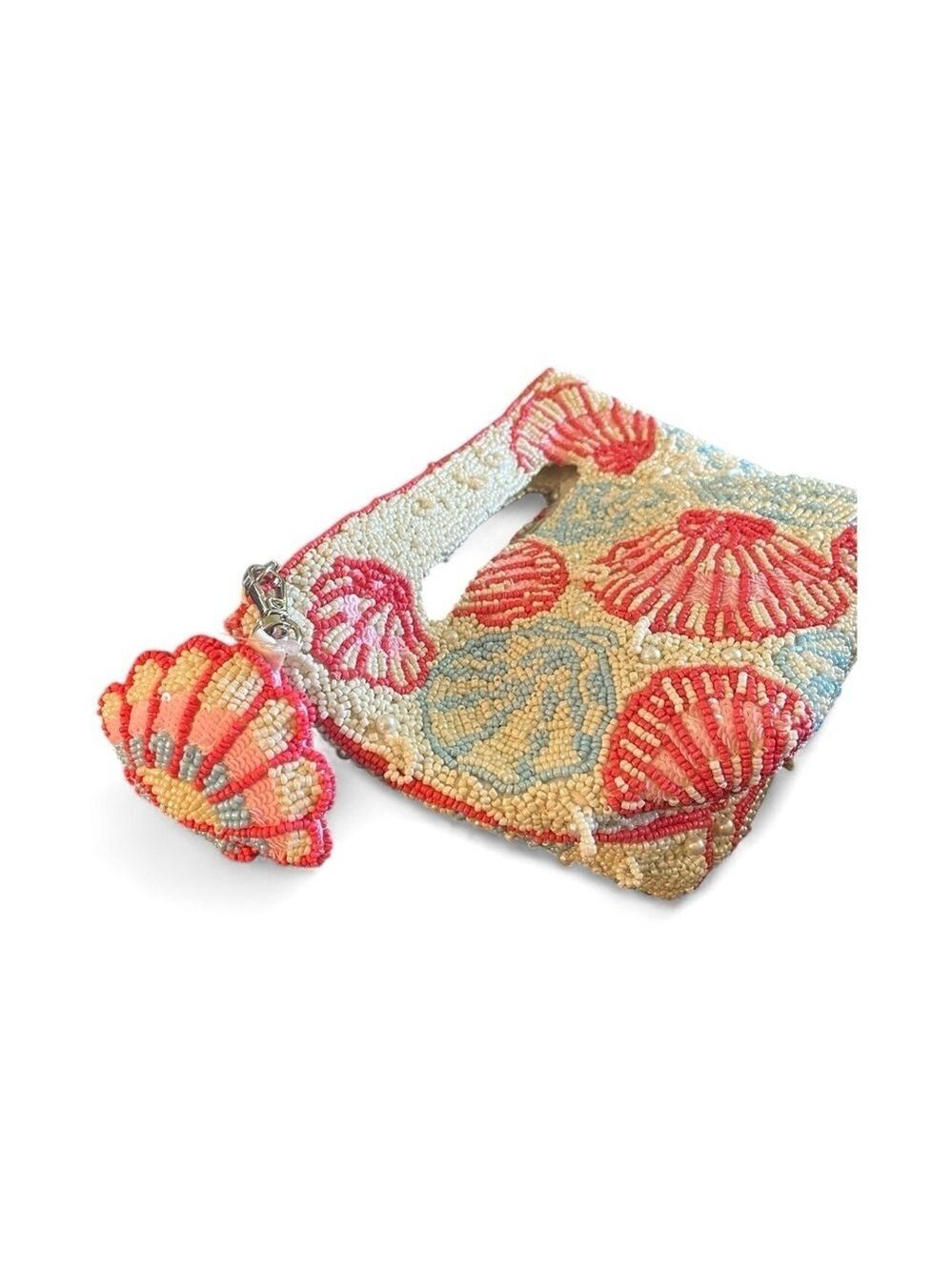 Seashell Hand Beaded in India Clutch, Multicolor, Detachable Charm &  Chain.